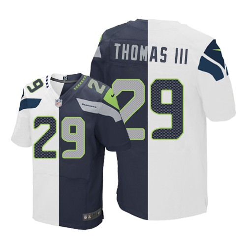 Men's Elite Earl Thomas III Nike Jersey Navy/White - #29 Split Fashion NFL Seattle Seahawks